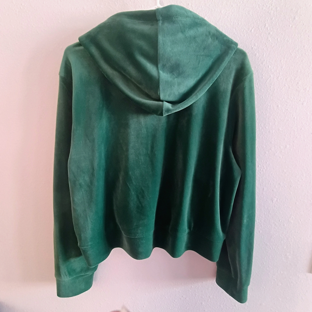 Juicy Couture Green Velour Zip Hoodie Y2K Luxe Glam Womens XL Jacket - Picture 6 of 6